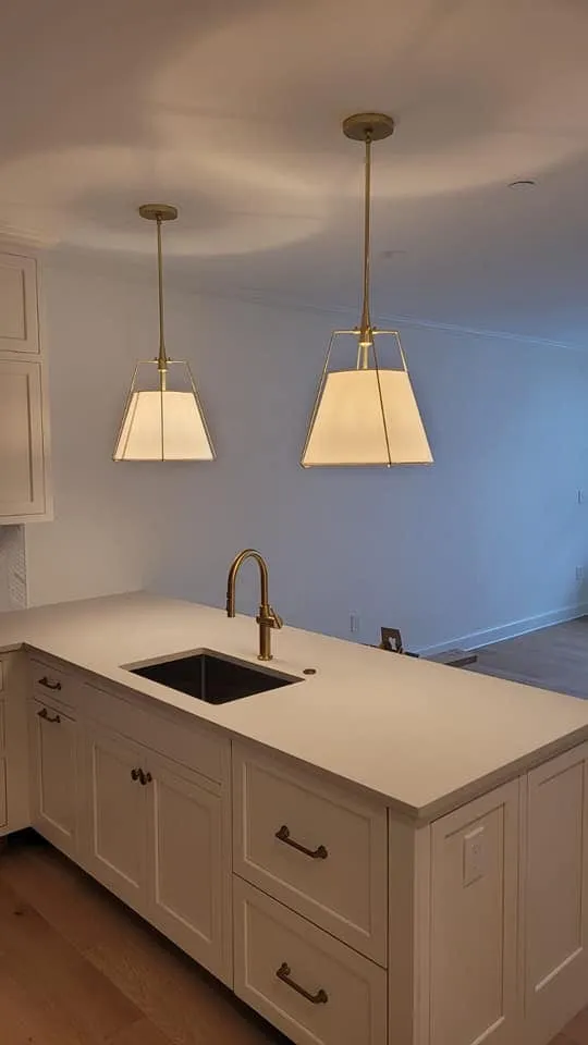 Pendants over a kitchen sink, second view, a Storm Electrical job in Massachusetts