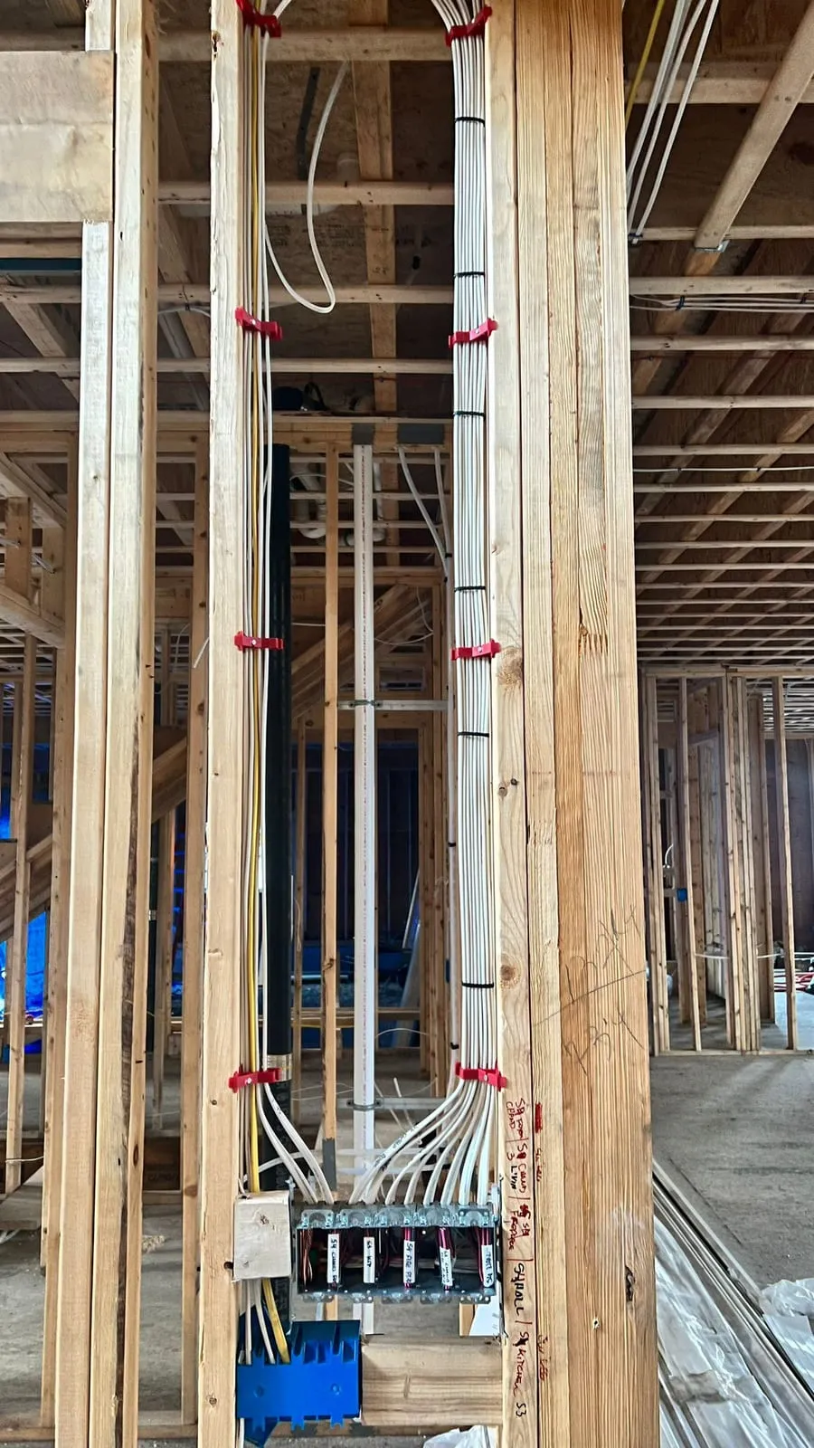 Rough-in wiring through new framing, a Storm Electrical job in Massachusetts